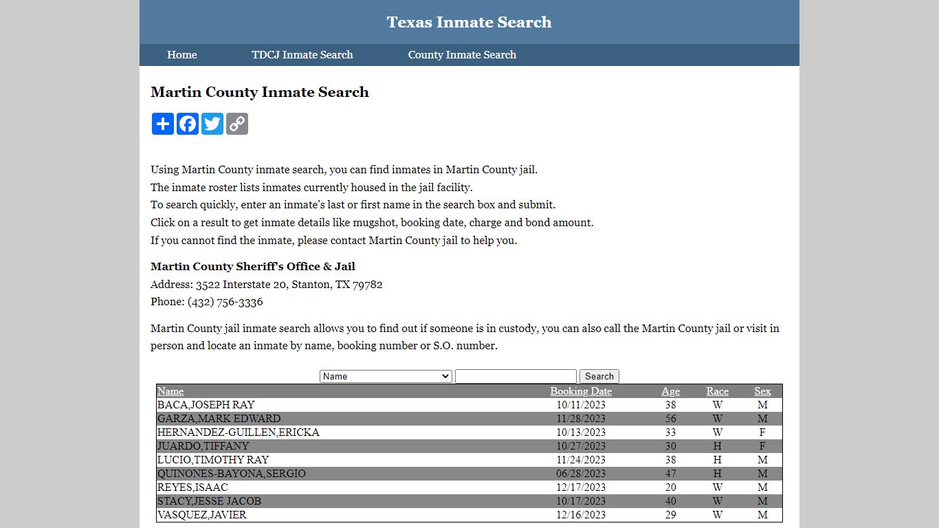 Martin County Inmate Search