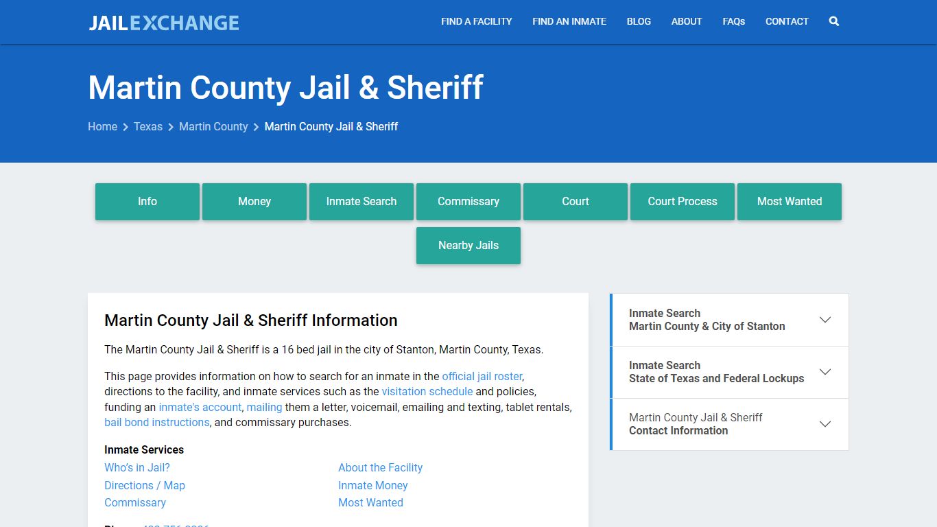 Martin County Jail & Sheriff, TX Inmate Search, Information
